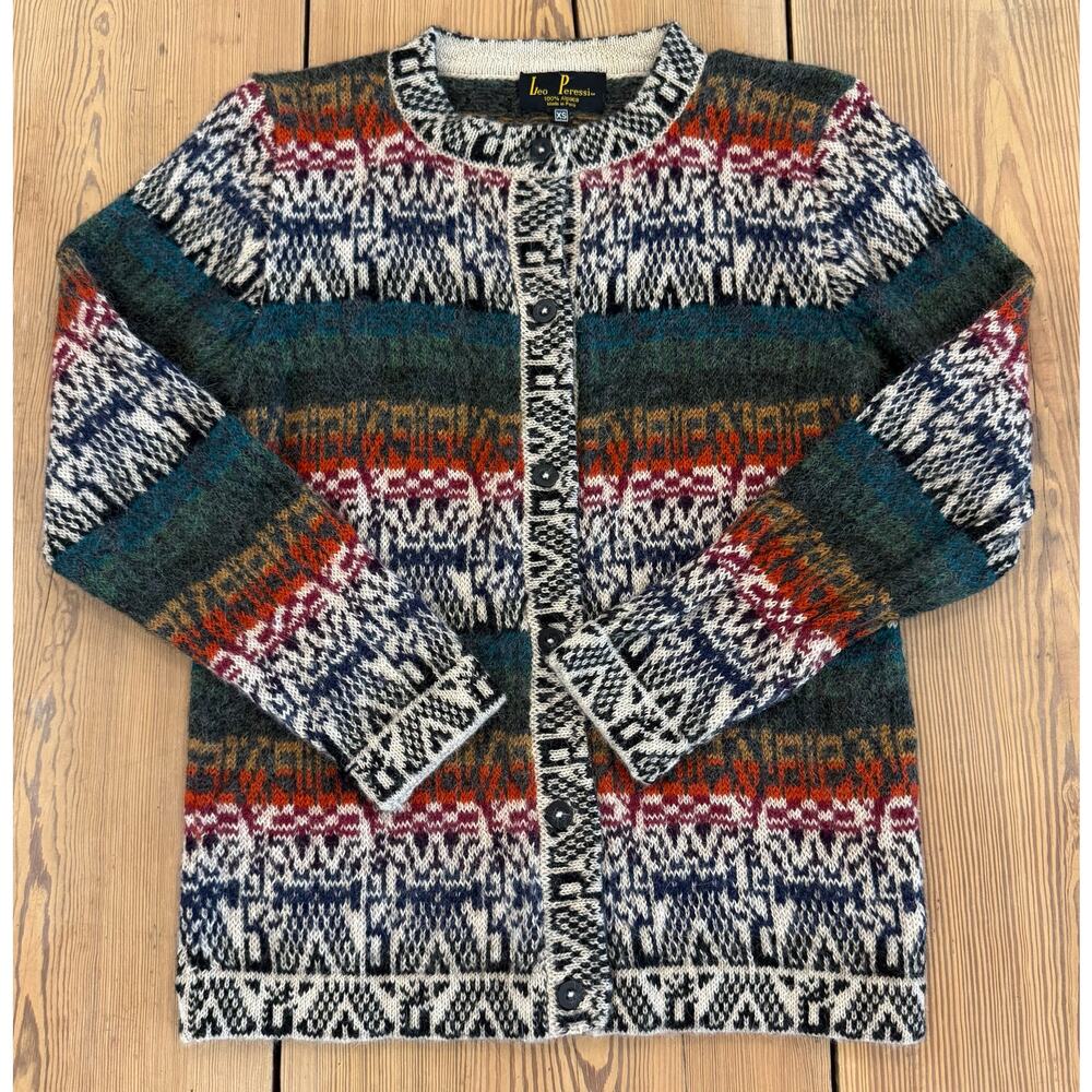 Leo Peressi‎ 100% Alpaca Multiocolor Cardigan Made in Peru XS